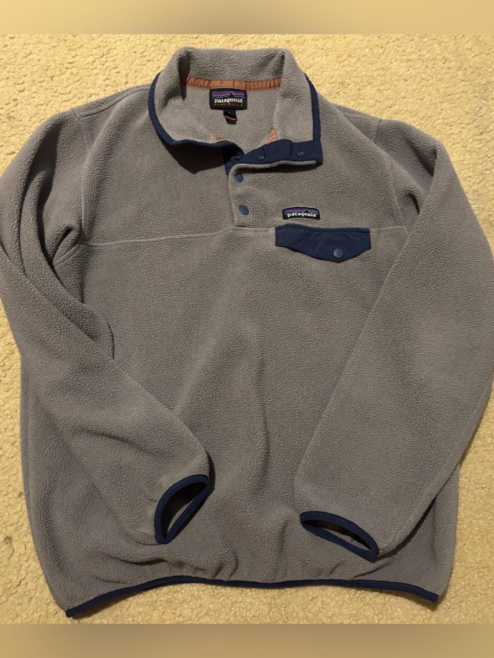 Patagonia Synchilla Shirt Jacket in Light Gray with Navy Trim